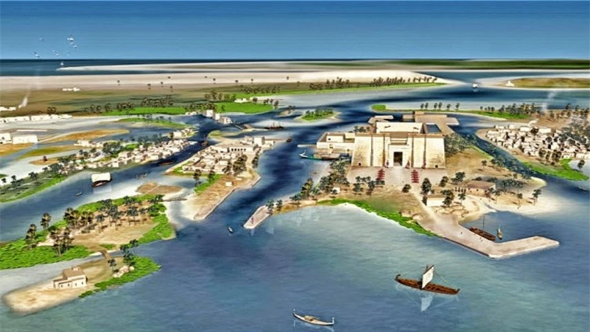 Ảnh phục dựng 2D của th&agrave;nh phố Thonis-Heracleion.