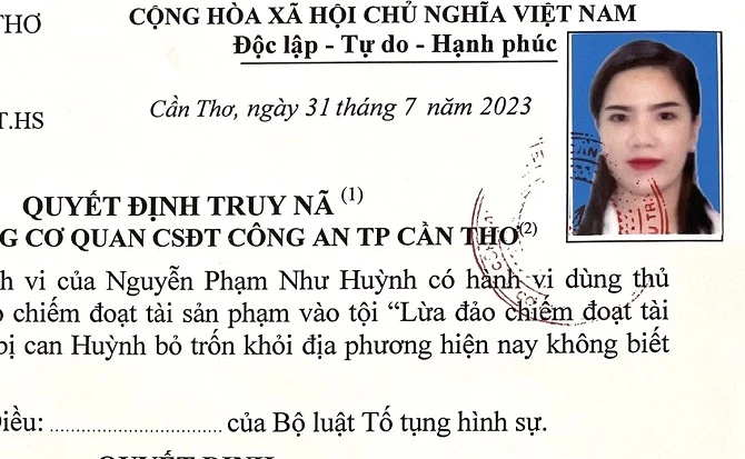 Truy nã đặc biệt đối với Nguyễn Phạm Như Huỳnh 