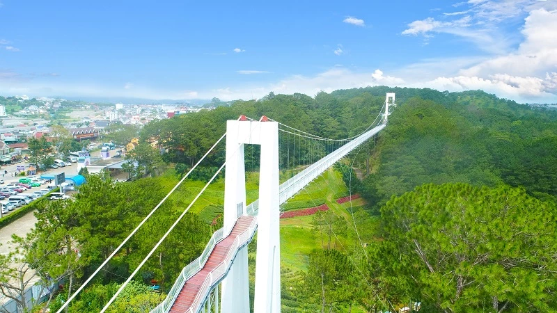 Có chiều dài 325m, cầu kính Ngàn Thông nối đồi Mộng Mơ với Thung lũng Tình yêu.