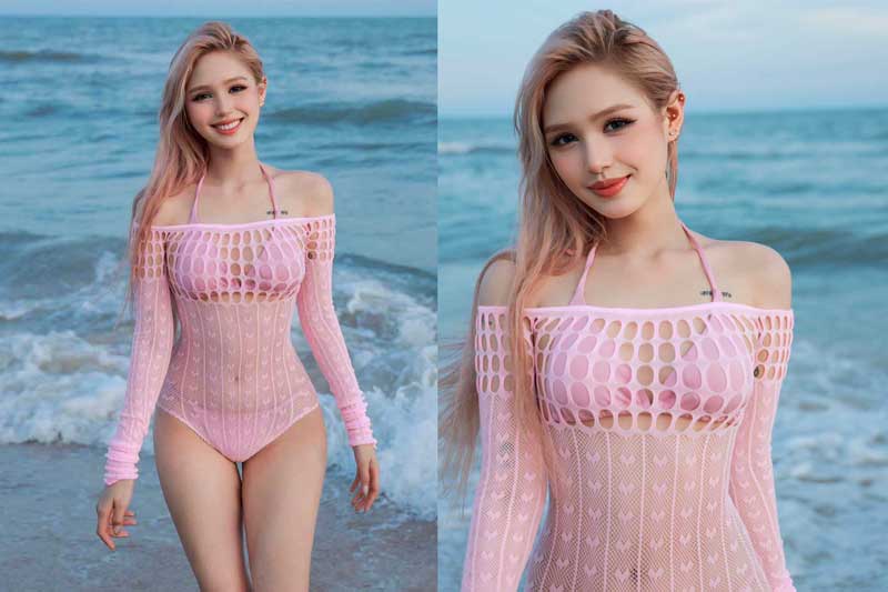 Xoài Non 'gây sốt' với loạt ảnh khoe dáng nuột nà với bikini màu hồng