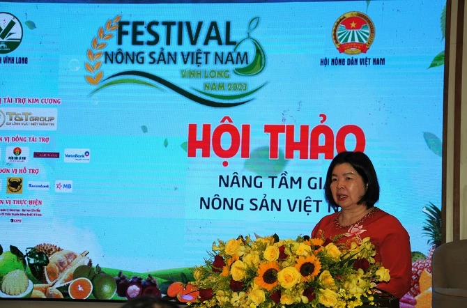 Phó Chủ tịch Ban chấp hành Trung ương Hội Nông dân Việt Nam Cao Xuân Thu Vân phát biểu khai mạc hội thảo.