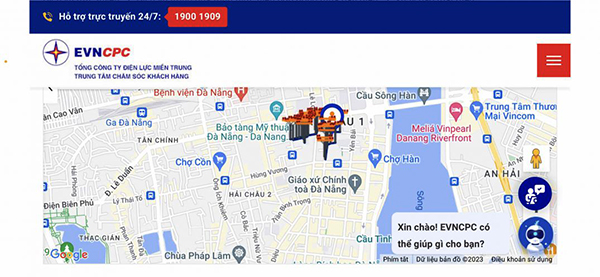 Điện lực Đà Nẵng cung cấp dịch vụ điện trên nền bản đồ Google Maps