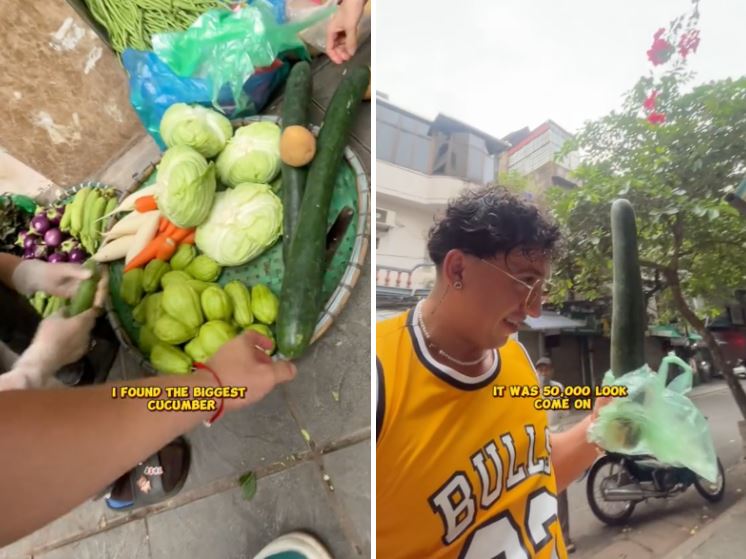 Khách Tây hào hứng vì mua được quả dưa chuột siêu to khổng lồ' ở Việt Nam, dân mạng vội vã giải thích