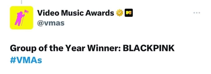 VMAs công bố BLACKPINK chiến thắng hạng mục Group of The Year.