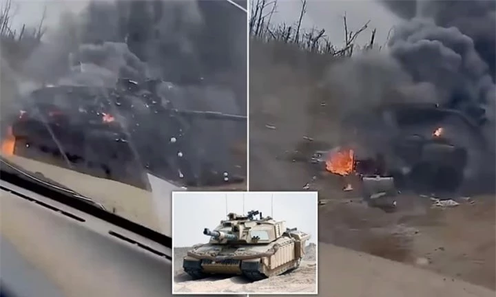 Hình ảnh chiếc xe tăng Challenger 2 bị phá hủy trên chiến trường Ukraine.