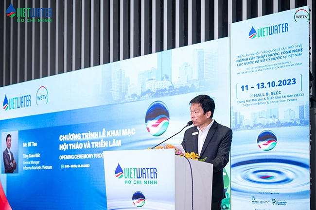 Ông BT Tee, Tổng Giám đốc Công ty Informa Markets Việt Nam, đơn vị tổ chức Vietwater 2023, chia sẻ tại lễ khai mạc.