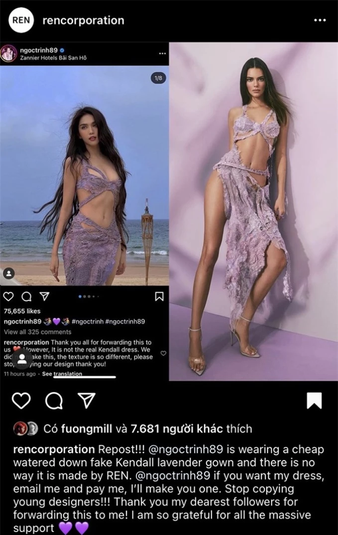 Ngọc Trinh diện chiếc váy giống hệt của Kendall Jenner từngmặcnhưng của 
