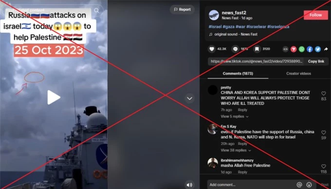 Trên TikTok lan truyền video sai sự thật về việc Nga tấn công Israel.