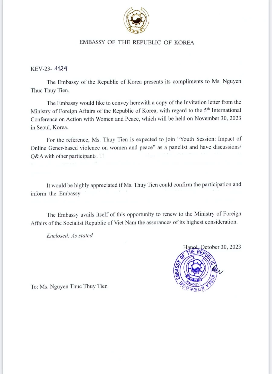 Thư mời được Hoa hậu Thùy Tiên đăng tải Thư mời được Hoa hậu Thùy Tiên đăng tải