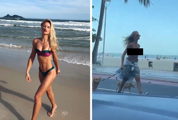 Thản nhiên thả rông vòng 1 dắt chó đi dạo, người mẫu bikini bị bắt vì làm việc này ở nơi công cộng