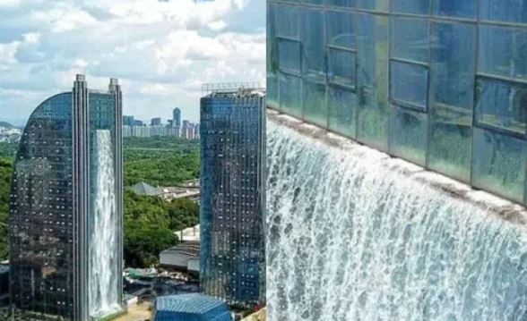 Thác nước kỳ lạ nhất thế giới ở Trung Quốc: Xây trên toà nhà, 1 ngày tốn 70 triệu tiền điện