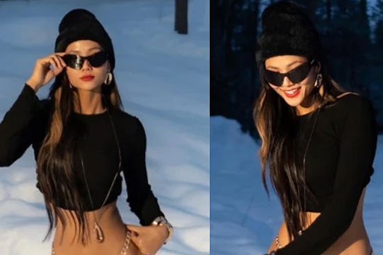 H'Hen Niê diện bikini nhỏ xíu, tự tin tạo dáng giữa trời tuyết lạnh giá