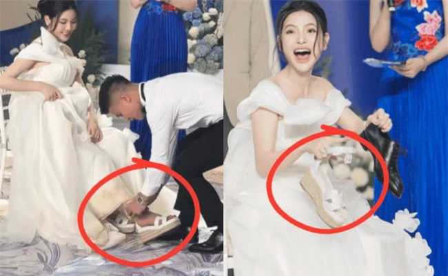 Quang Hải tự tay mua giày đế xuống cho vợ đi trong ngày cưới
