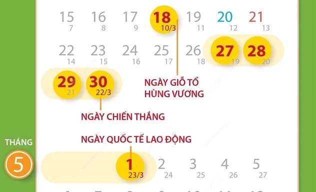 Lịch nghỉ lễ dịp Giỗ Tổ Hùng Vương và 30/4 - 1/5 năm 2024