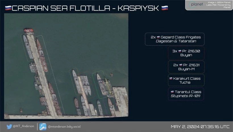 Ảnh vệ tinh ghi tại căn cứ Kaspiysk trên Biển Caspian.