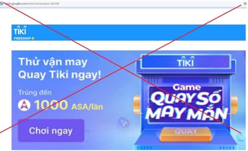 Website giả mạo sàn thương mại điện tử Tiki.