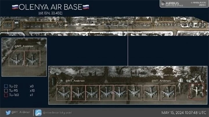 Ảnh chụp vệ tinh căn cứ Không quân Olenya của Nga ngày 15/5/2024.