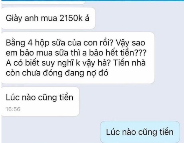 Xôn xao đoạn tin nhắn tranh cãi giữa 2 vợ chồng: "Sao lương anh chỉ được 7 triệu mà anh mua đôi giày tận 2 triệu?"