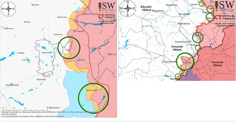 Bản đồ chiến sự ở Chasov Yar và vùng Donetsk tính đến này 28/5 theo cập nhật của ISW. 