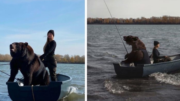 Clip: Ngoài đời không có "gấu", nữ nhiếp ảnh gia nuôi hẳn con gấu nâu để dắt đi chơi