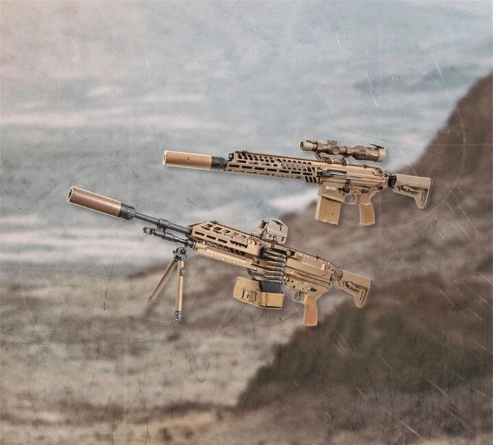 Súng trường XM7 mới (trên) và súng máy XM250 của Mỹ.