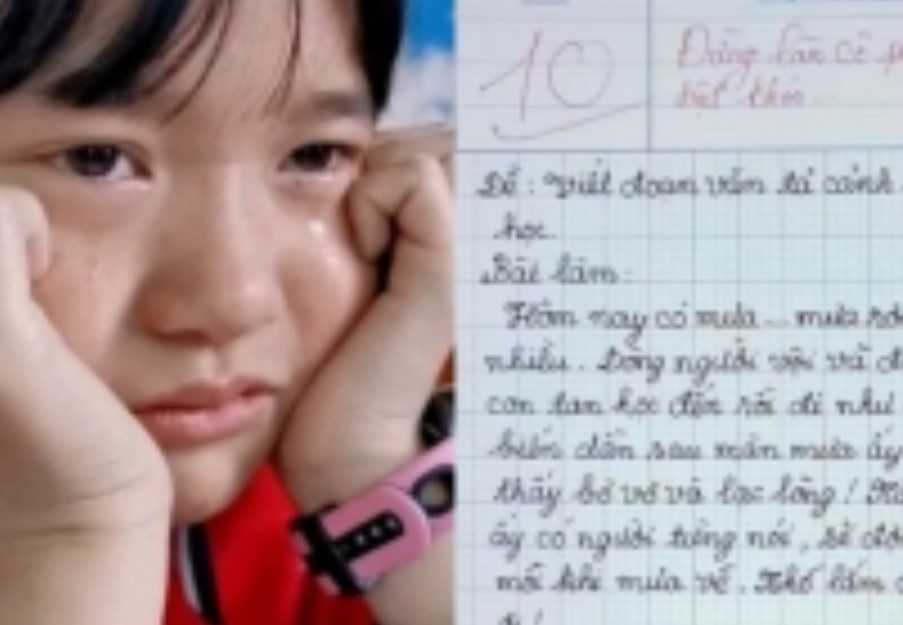Học sinh tiểu học viết bài văn, chỉ 8 dòng mà khiến cô giáo bật khóc và lập tức chấm 10 điểm