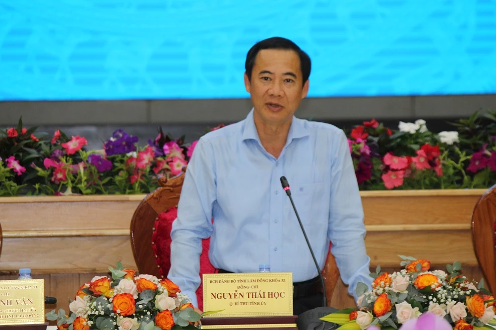 Ông Nguyễn Thái Học - Quyền Bí thư Tỉnh uỷ Lâm Đồng, chia sẻ tại buổi gặp mặt, đối thoại doanh nghiệp.