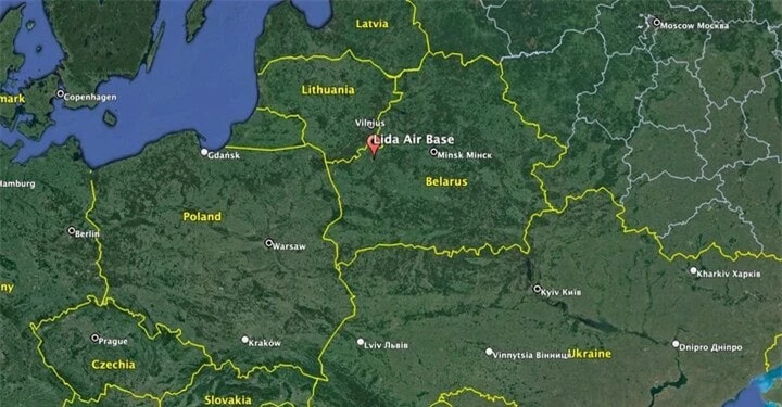 Vị trí gần đúng của Căn cứ không quân Lida ở Belarus.