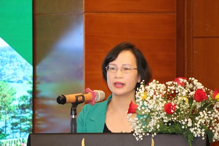 Bà Nguyễn Thị Bích Thủy - đại diện Cục phát triển doanh nghiệp, phát biểu khai mạc hội thảo.