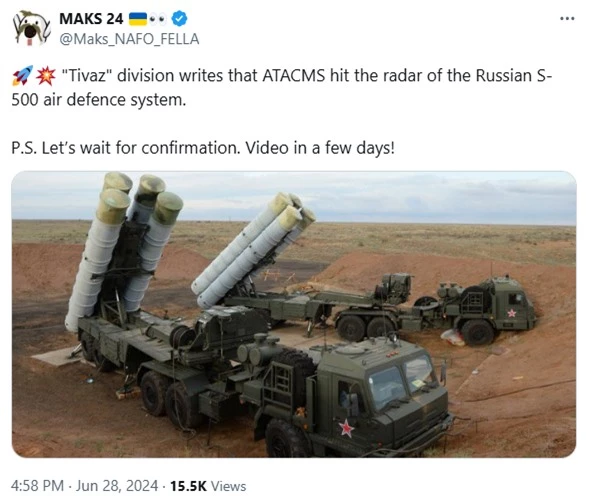 Ukraine cho biết tên lửa ATACMS đã phá hủy radar của hệ thống phòng không S-500.