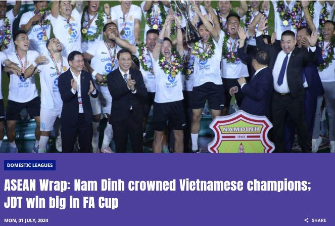 CLB Nam Định nhận vinh dự lớn từ AFC