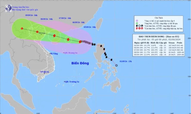 Bão số 3 đổi hướng mạnh cấp 15, giật cấp 17