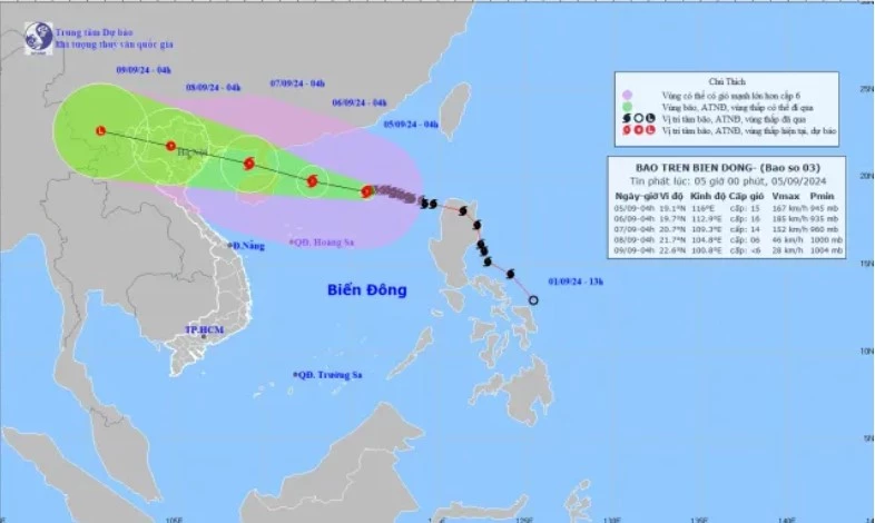 Vị trí và đường đi của bão số 3.