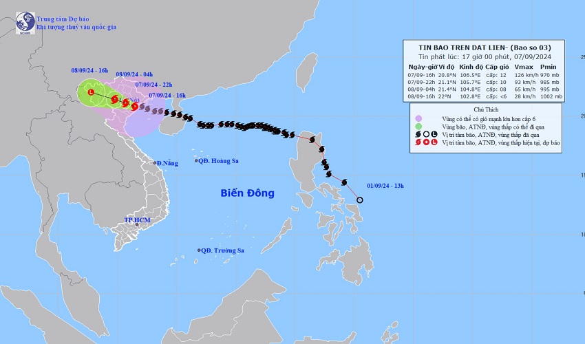 T&#xE2;m b&#xE3;o s&#x1ED1; 3 tr&#xEA;n &#x111;&#x1EA5;t li&#x1EC1;n Qu&#x1EA3;ng Ninh - H&#x1EA3;i Ph&#xF2;ng c&#xF3; gi&#xF3; gi&#x1EAD;t c&#x1EA5;p 15; d&#x1EF1; b&#xE1;o chi&#x1EC1;u t&#x1ED1;i 8/9 b&#xE3;o tan d&#x1EA7;n 