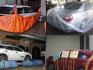 Tổng hợp các cách bảo vệ ô tô cực độc lạ của người dân trước siêu bão Yagi