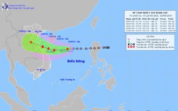 Áp thấp nhiệt đới có khả năng mạnh lên thành bão giật cấp 10