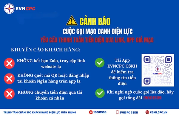 EVNCPC khuyến cáo khách hàng.