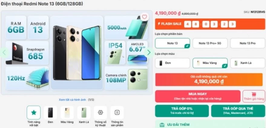 Giá đập hộp Redmi Note 13 4G