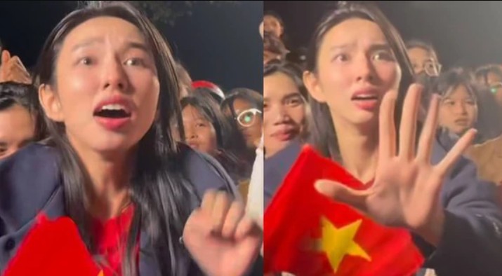 CLIP: Thùy Tiên rũ bỏ hình tượng Hoa hậu, hết mình cổ vũ tuyển Việt Nam