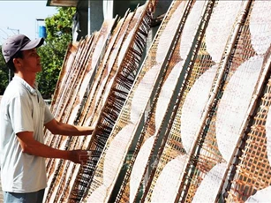 Làng nghề bánh tráng nhộn nhịp sản xuất phục vụ Tết