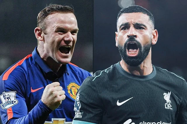 Salah (phải) hoàn toàn có thể vượt kỷ lục của Rooney. Ảnh: Squawka.