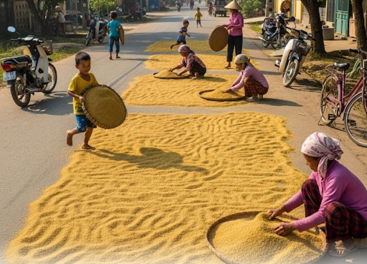 Phơi lúa, rơm rạ trên lòng đường có thể bị phạt đến 20 triệu đồng