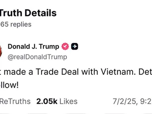 Tổng thống Donald Trump thông báo Hoa Kỳ và Việt Nam đã đạt được thỏa thuận thương mại