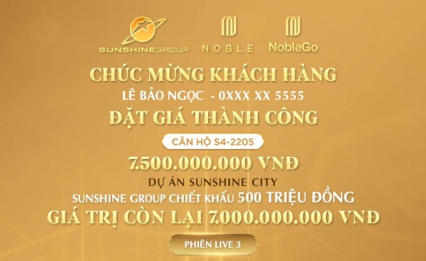 Phi&#xEA;n livestream &#x111;&#x1EB7;t gi&#xE1; NobleGo t&#x1ED1;i 8/7: Kh&#xE1;ch s&#x1EDF; h&#x1EEF;u c&#x103;n h&#x1ED9; cao c&#x1EA5;p Sunshine City r&#x1EBB; h&#x1A1;n 2 t&#x1EF7; &#x111;&#x1ED3;ng