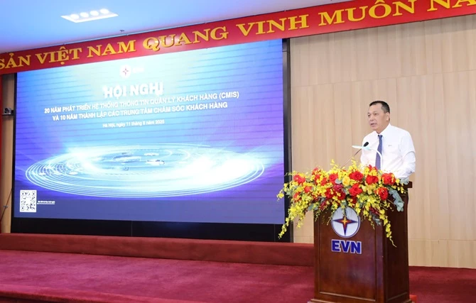 Chủ tịch HĐTV EVN Đặng Hoàng An phát biểu chỉ đạo kết luận Hội nghị.. Ảnh: Tuấn Việt