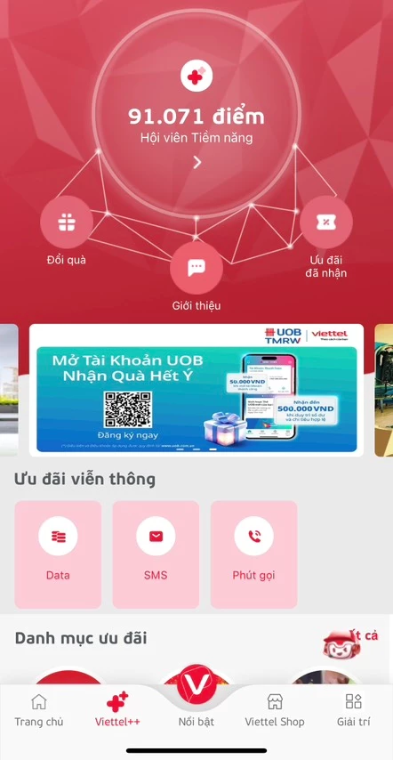 Chọn Viettel++ để xem số điểm có được sau khi cộng 80.000 điểm