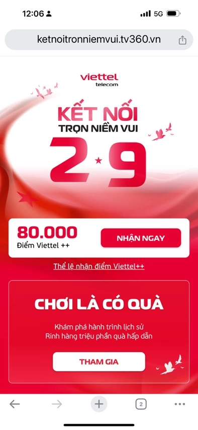 Truy cập trang web: https://ketnoitronniemvui.tv360.vn