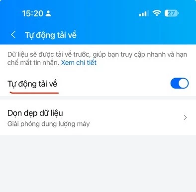 Gạt nút để tắt chế độ Tự động tải về. Gạt nút để tắt chế độ Tự động tải về.