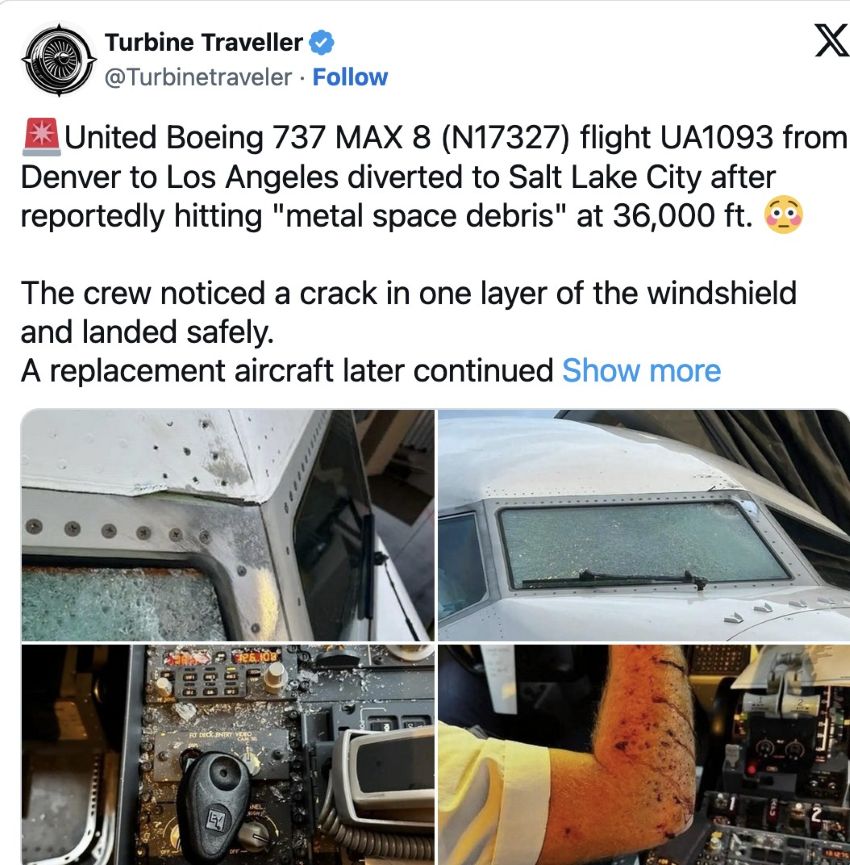 Máy bay Boeing 737 của Mỹ chở 140 người va phải vật thể lạ giữa không trung