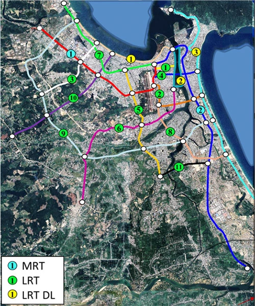 TP Đà Nẵng quy hoạch hệ thống giao thông đô thị gồm 2 tuyến MRT, 11 tuyến LRT và 3 tuyến LRT du lịch.